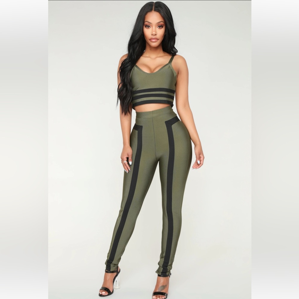 Fashion Nova Matching Olive Pants Set - Picture 3 of 16